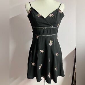 Mi Ami Women’s Mini Dress, Size XS, Black with Embroidered Flowers